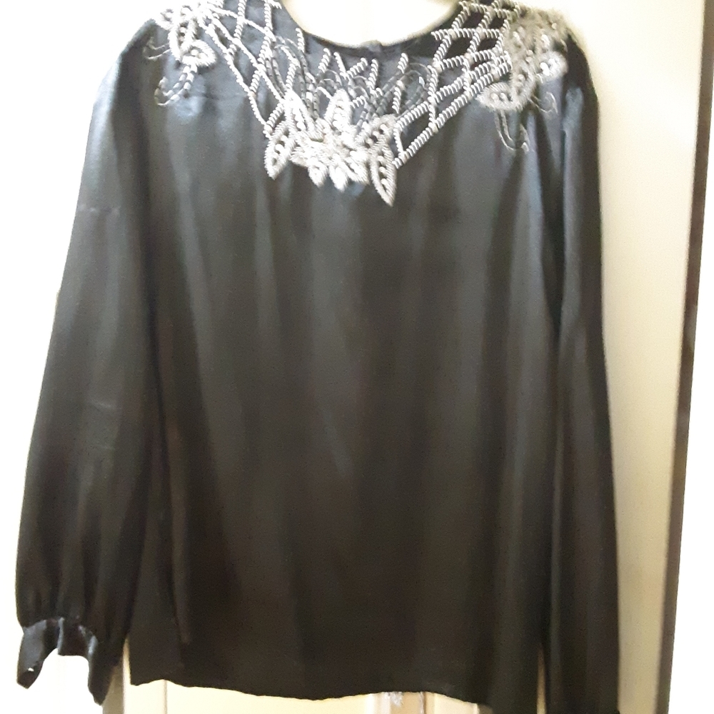 Vintage black silk beaded blouse.